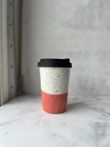 #25 Coral and White Travel Cup (10 oz) *DISCOUNTED SECOND*
