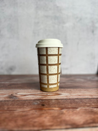 #21 White Grid Travel Cup (16 oz)