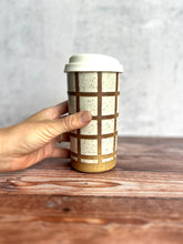 Load image into Gallery viewer, #22 White Grid Travel Cup (16 oz)