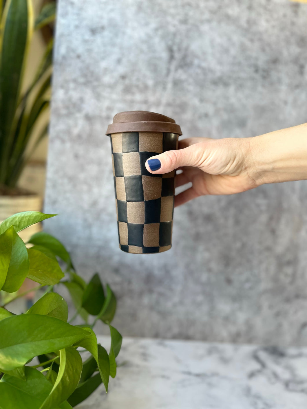 Mocha Checks Travel Cup #26